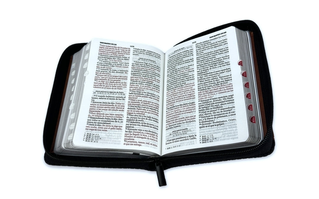 Biblia de Bolsillo con Cierre RV1960 imit piel duotono negro y café con índice