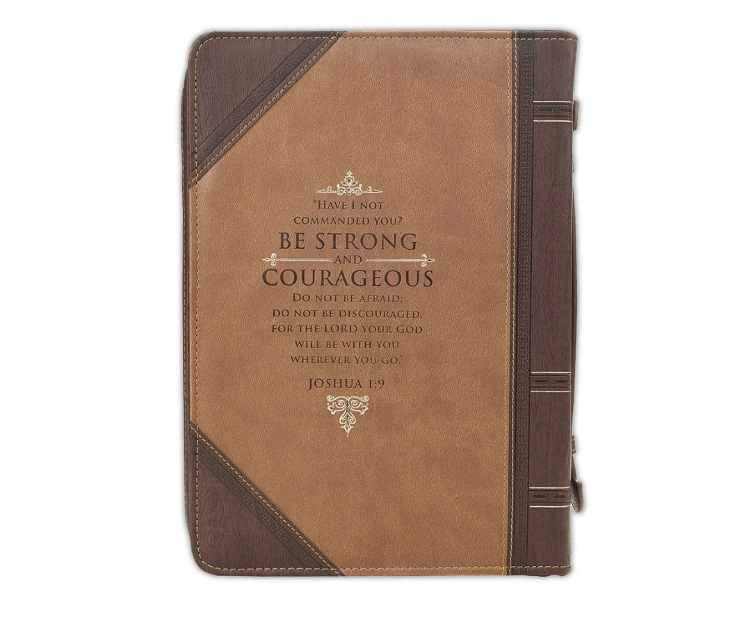 Forro de Biblia Extra Grande, Be strong and courageous, Joshua 1:9, luxleather brown
