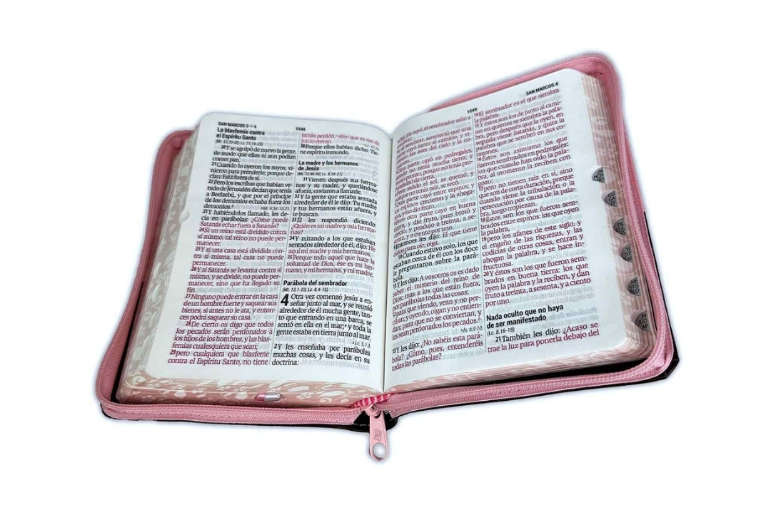 Biblia RV1960 Letra Grande Compacta, con cierre e índice, duotono rosa y café