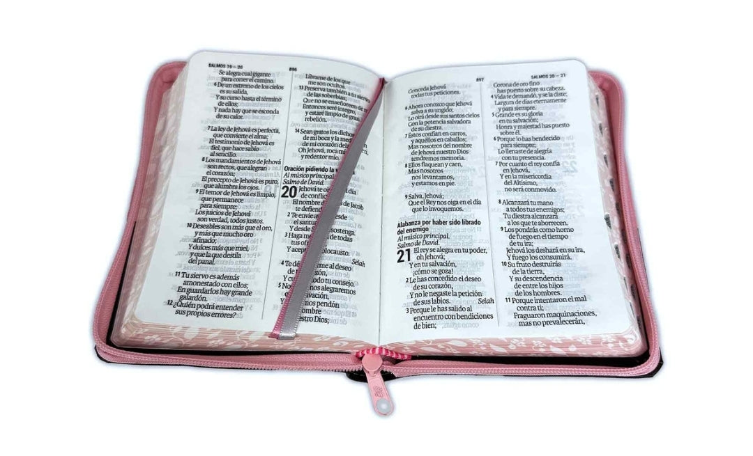 Biblia RV1960 Letra Grande Compacta, con cierre e índice, duotono rosa y café