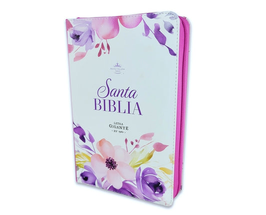 Biblia con Cierre Letra Gigante Manual 14 puntos RV1960 imit piel púrpura fantasía floral con índice y canto floral