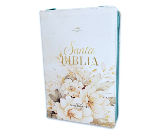 Biblia con Cierre Letra Súper Gigante 19 puntos Mediana RV1960 imit piel verde fantasía floral con índice y canto floral