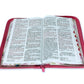Biblia con Cierre Letra Grande 12 puntos RV1960 imit. piel rosa pajaro floral con índice y canto pintado primaveral rosado