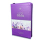 Biblia con Cierre Letra Grande 12 puntos para Mujer RV1960 imit. piel lila floral con índice y canto floral lila