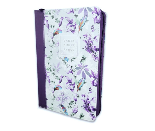 Biblia con Cierre Letra Gigante Manual 14 puntos RV1960 imit piel lila floral con índice y canto floral