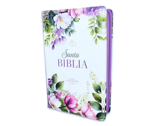 Biblia con Cierre Letra Gigante Manual 14 puntos RV1960 imit piel flores púrpura con índice y canto floral