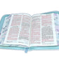 Biblia con Cierre Compacta 11 puntos RV1960 imit piel con canto pintado primaveral azul claro