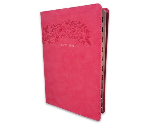 Biblia Letra Súper Gigante RV1960 imit. piel rosa floral con índice