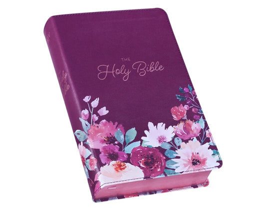 KJV Giant Print Standard Size Bible with Thumb Index: Purple floral faux leather