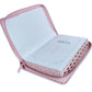 Biblia con Cierre Letra Grande 12 puntos RV1960 imit piel floral rosa y blanco con índice y canto floral - Mujer Virtuosa