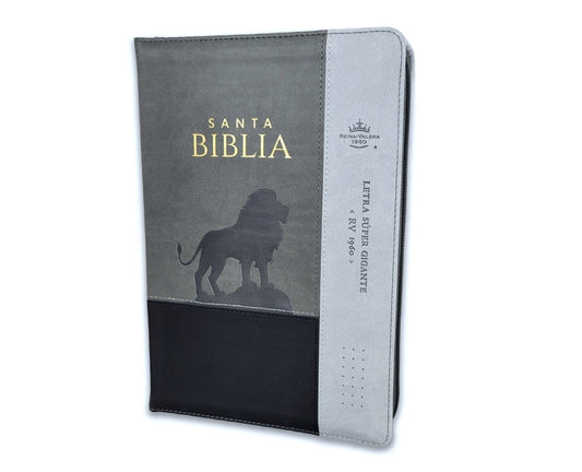 Biblia con Cierre Letra Súper Gigante 19 puntos Mediana RV1960 duotono león gris y negro con índice