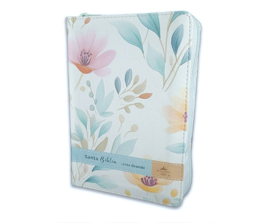 Biblia con Cierre compacta 12 puntos RV1960, imit piel flores azul con índice y canto floral