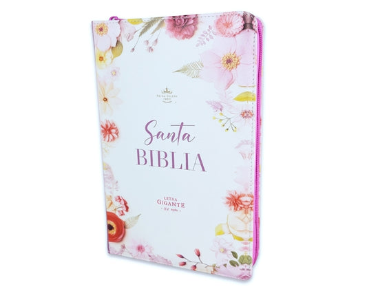 Biblia con Cierre Letra Gigante Manual 14 puntos RV1960 imit piel flores violeta con índice y canto floral