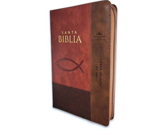 Biblia con Cierre Letra Grande 12 puntos RV1960 imit piel café ichtus con índice