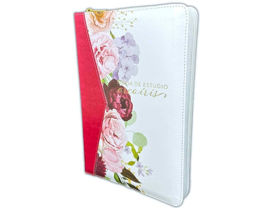 Biblia de Estudio Arco Iris para Mujer con Cierre RV1960 imit piel fucsia y blanco floral con índice