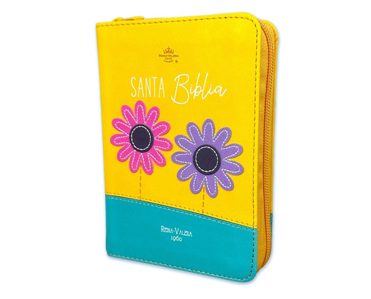 Biblia de Bolsillo con Cierre RV1960 imit amarillo/turquesa flores