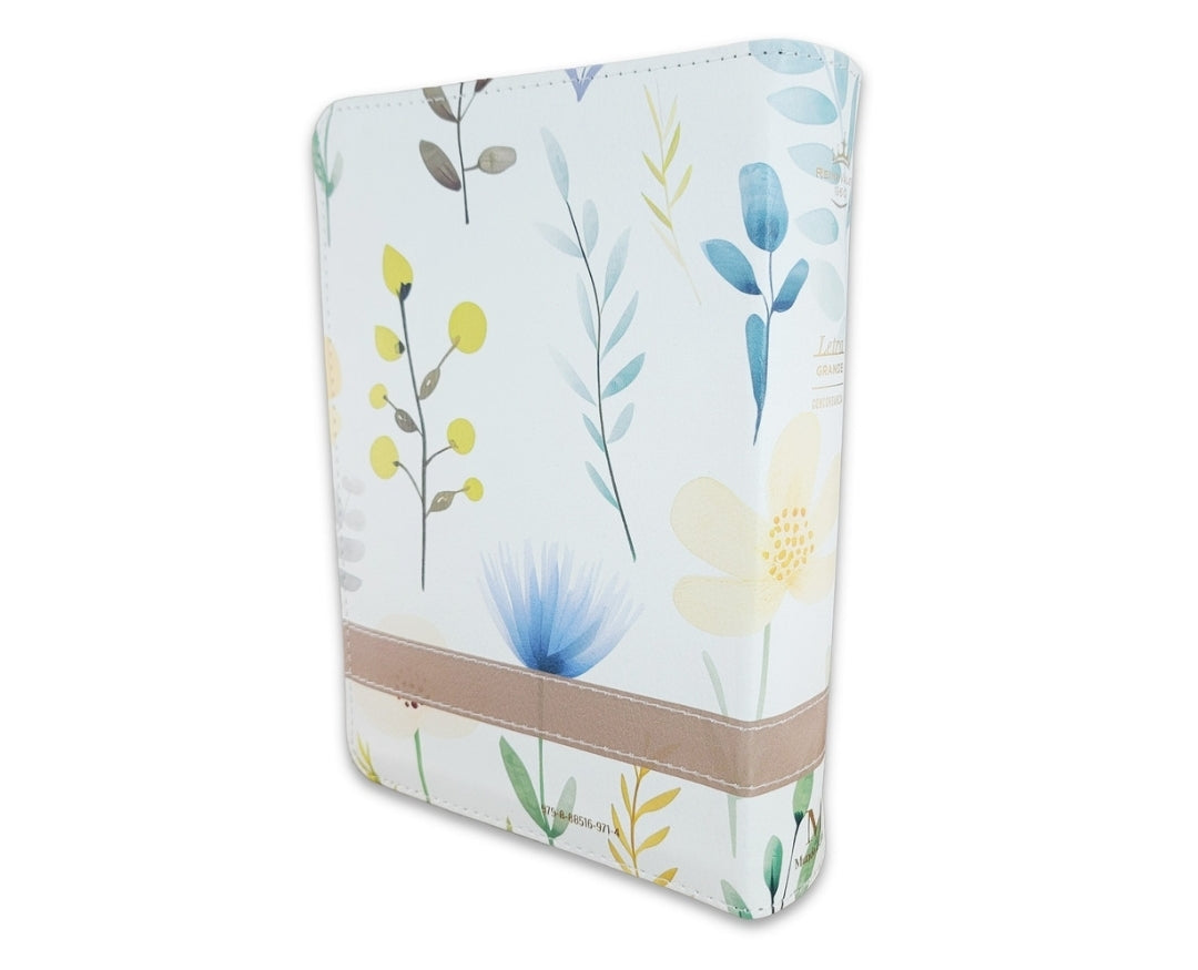 Biblia con Cierre compacta 12 puntos RV1960, imit piel blanco flores con índice y canto floral