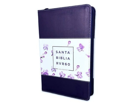 Biblia con Cierre Letra Grande 12 puntos RV1960 imit. lila y flores con índice