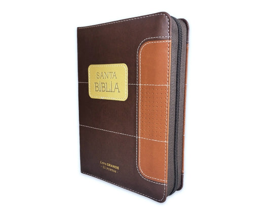 Biblia con Cierre Compacta 11 puntos RV1960 imit duotono café y marrón con índice