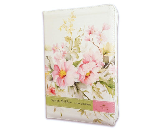 Biblia con Cierre Letra Gigante Manual 14 puntos RV1960 imit piel vintage flores rosas con índice y canto floral