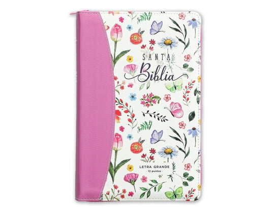 Biblia con Cierre Letra Grande 12 puntos RV1960 imit. floral rosa con índice y canto floral
