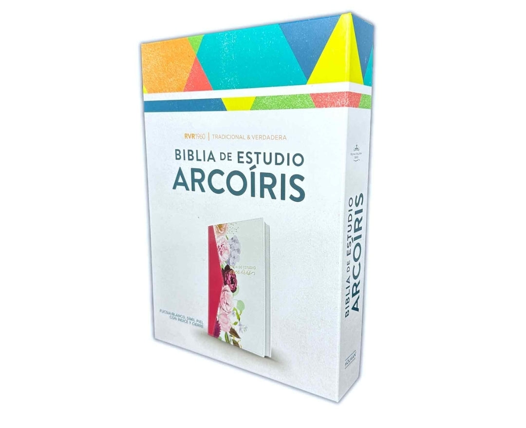 Biblia de Estudio Arco Iris para Mujer con Cierre RV1960 imit piel fucsia y blanco floral con índice