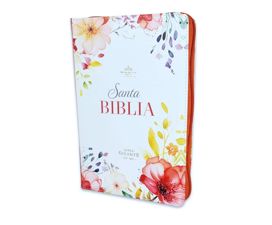 Biblia con Cierre Letra Gigante Manual 14 puntos RV1960 imit piel coral fantasía floral con índice y canto floral