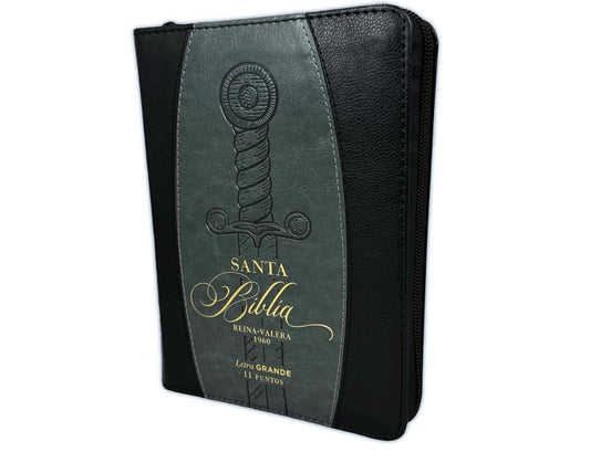 Biblia Espada con Cierre Compacta 11 puntos RV1960 imit gris y negro con índice - Hebreos 4:12