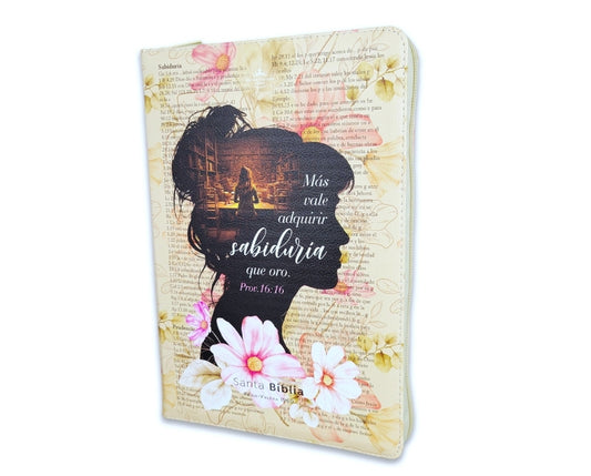 Biblia con Cierre Letra Súper Gigante 19 puntos Mediana RV1960 imit piel sabiduría con índice y canto floral