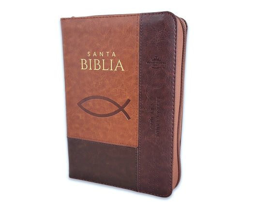 Biblia con Cierre Compacta 12 puntos RV1960, imit piel café ichtus con índice