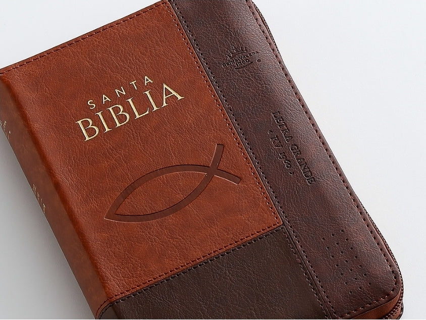 Biblia con Cierre Compacta 12 puntos RV1960, imit piel café ichtus con índice