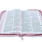 Biblia con Cierre Letra Grande 12 puntos RV1960 imit piel floral rosa y blanco con índice y canto floral - Mujer Virtuosa
