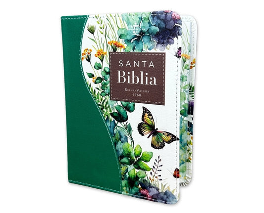 Biblia de Bolsillo RV1960 imit piel con canto floral verde