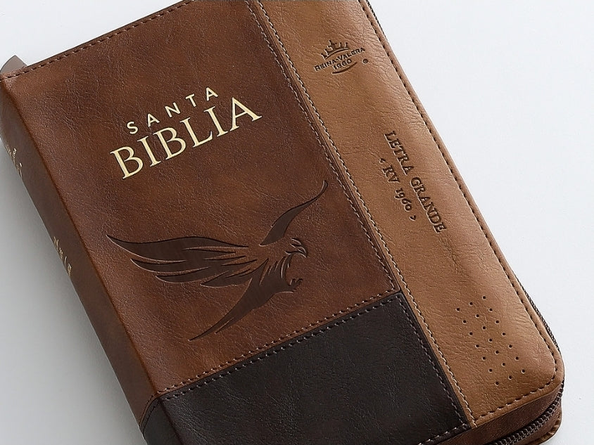 Biblia con Cierre Compacta 12 puntos RV1960, imit piel café águila con índice
