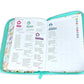 Biblia con Cierre Letra Grande 12 puntos RV1960 imit. piel floral/mariposas turquesa con índice y canto floral