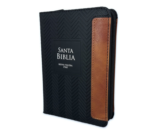 Biblia de Bolsillo con Cierre RV1960 imit piel duotono negro y café con índice