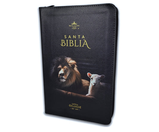 Biblia con Cierre Letra Grande 12 puntos RV1960 imit piel negro cordero y león con índice