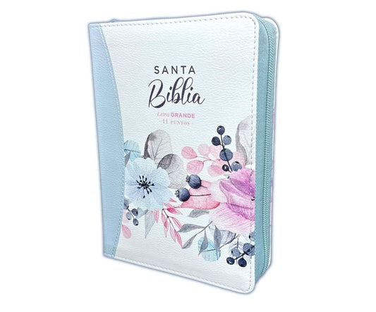 Biblia con Cierre Compacta 11 puntos RV1960 imit piel con canto pintado primaveral azul claro