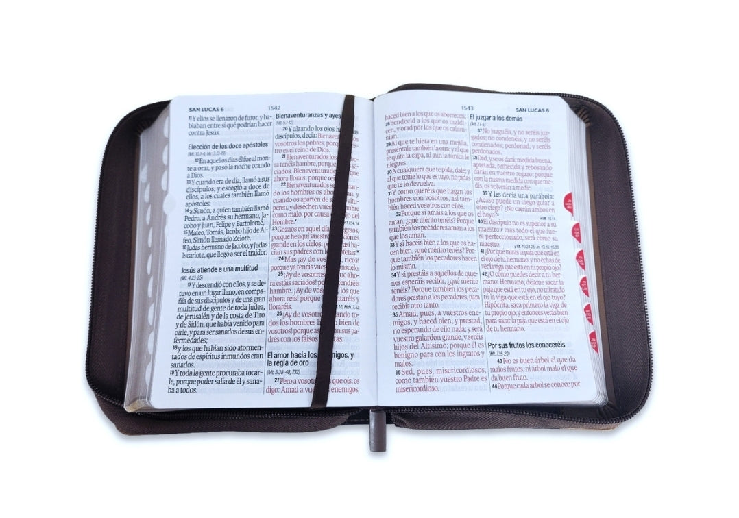 Biblia con Cierre Compacta 12 puntos RV1960, imit piel café águila con índice