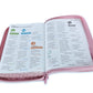 Biblia con Cierre Letra Grande 12 puntos RV1960 imit piel floral rosa y blanco con índice y canto floral - Mujer Virtuosa