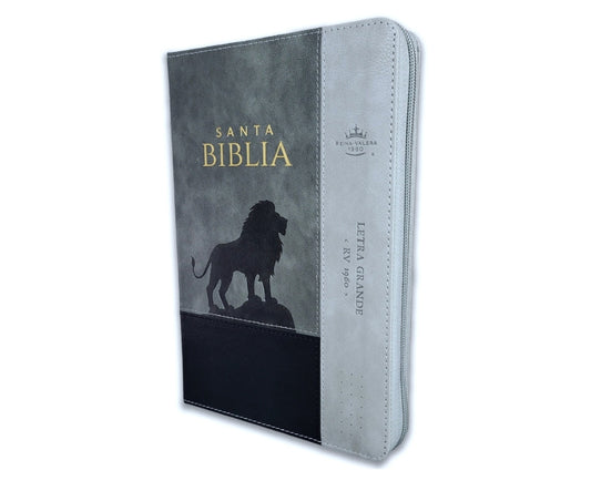Biblia con Cierre Letra Grande 12 puntos RV1960 imit piel negro y gris león con índice