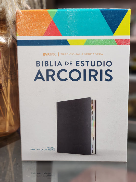 Biblia de Estudio Arcoiris RV1960, con índice, piel negra