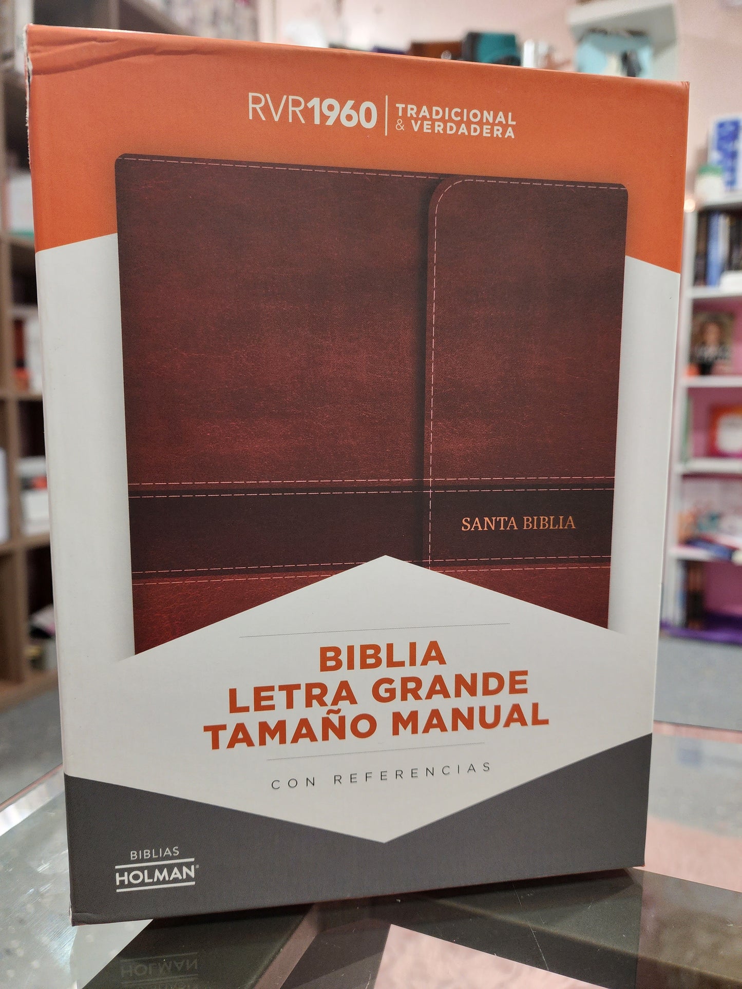 Biblia RV1960 Letra Grande manual, piel café con solapa magnética