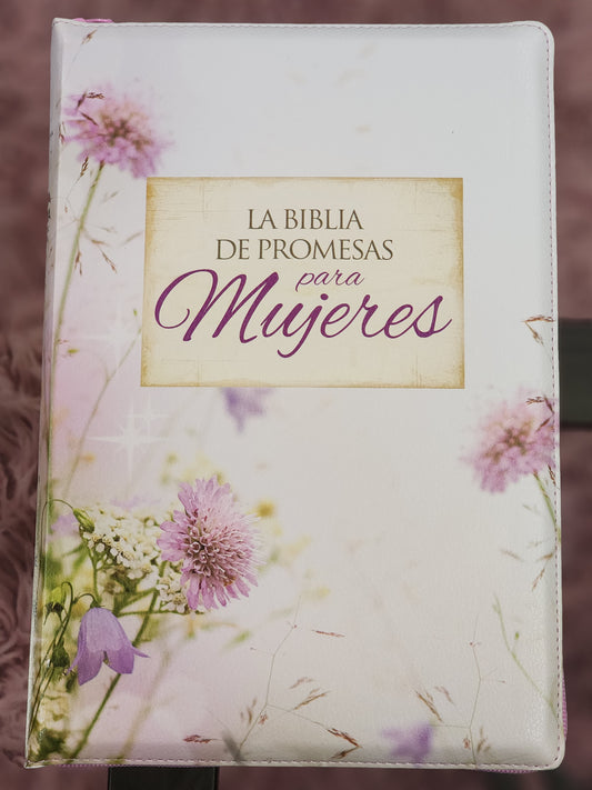 Biblia RV1960 Letra Gigante, "Promesas", con cierre, piel floral.