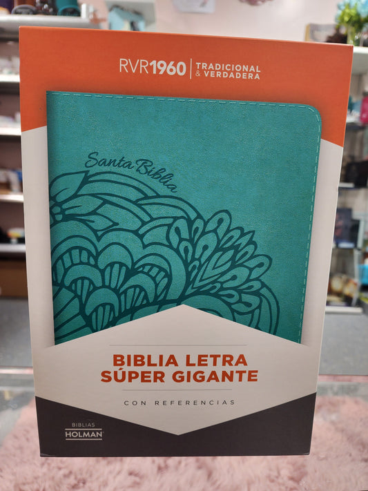 Biblia RV1960 Letra Super Gigante, piel Turquesa