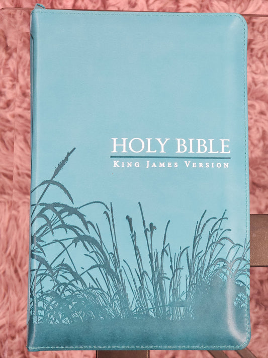 Biblia Inglés KJV con cierre e índice, piel turquesa