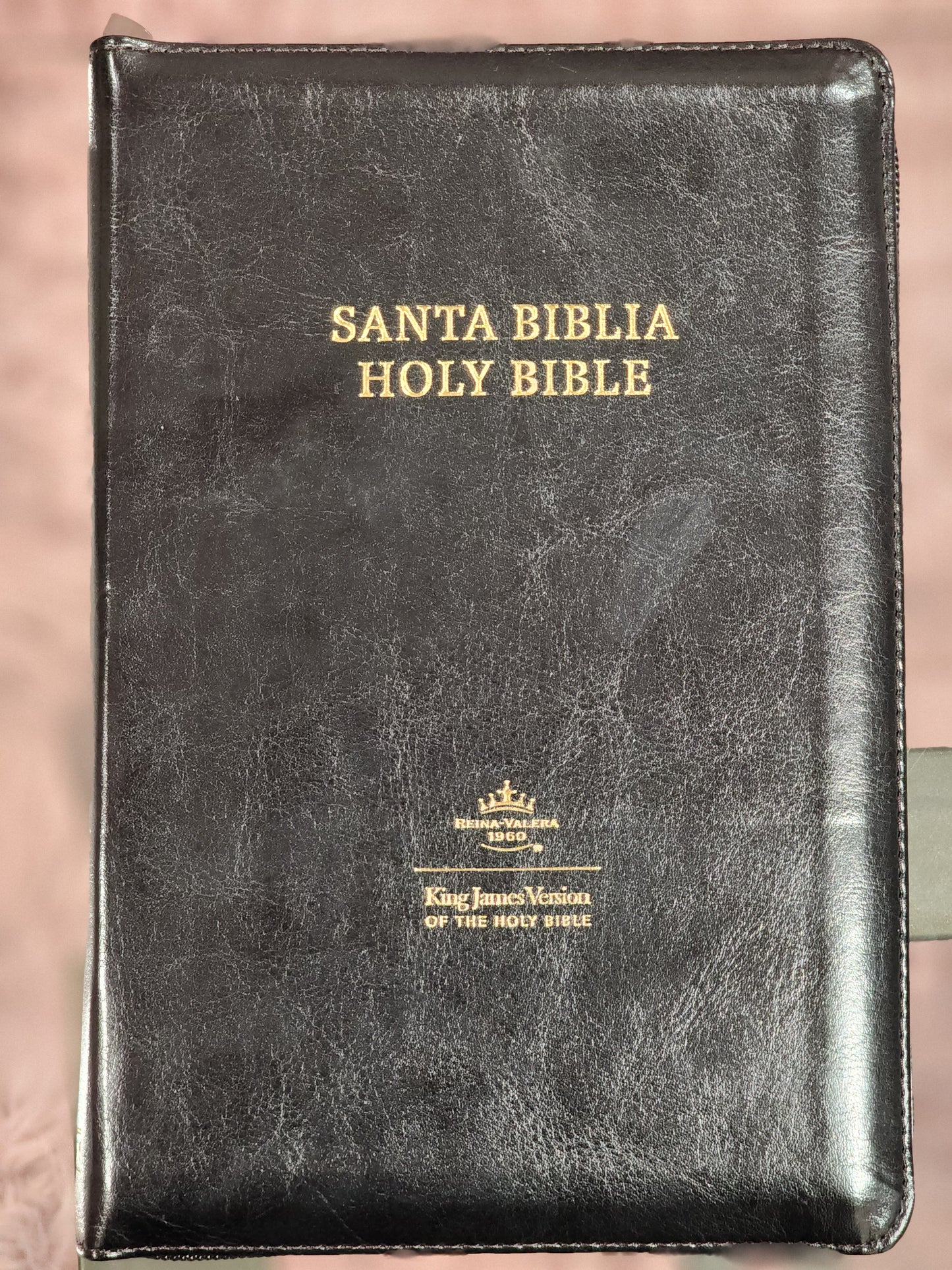 Biblia Bilingüe RV1960-KJV con cierre e índice, piel negra