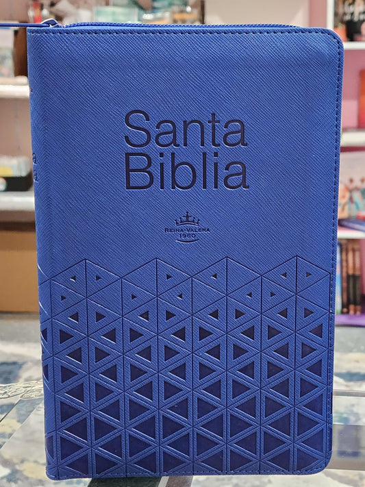 Biblia RV1960 Letra Grande con Cierre e índice, azul.