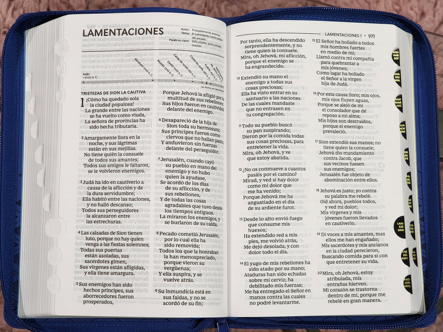 Biblia RV1960 Letra Grande con Cierre e índice, azul.