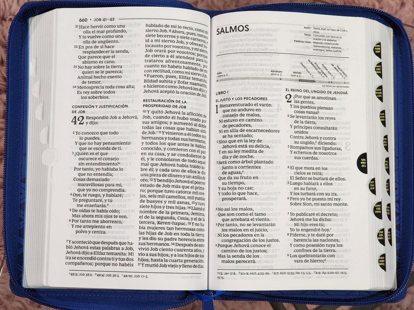 Biblia RV1960 Letra Grande con Cierre e índice, azul.